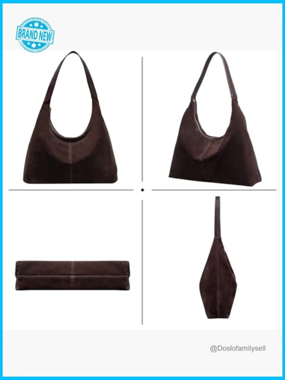 Suede Leather Hobo Shoulder Bag Slouchy Tote Handbag Crescent Purse Women